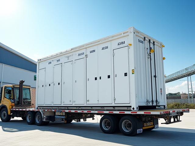 Large scale containerized battery energy storage system being loaded for transport