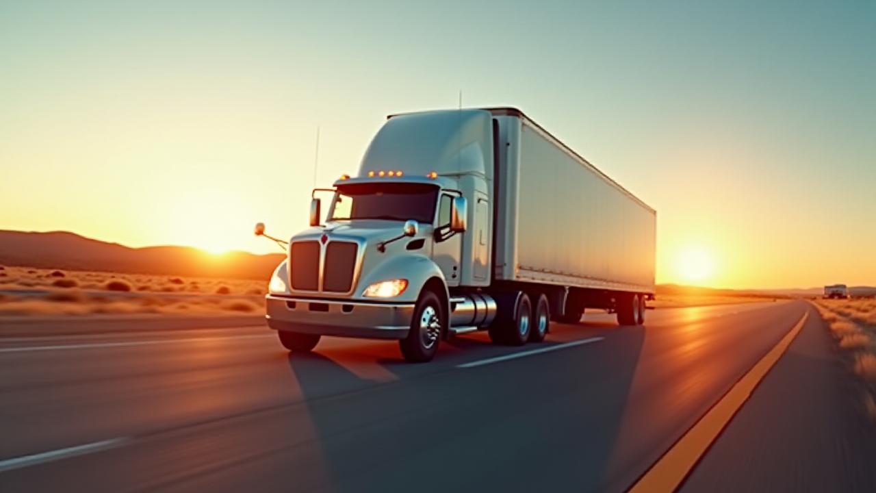MAJ Transportation heavy-duty truck on a highway at sunset