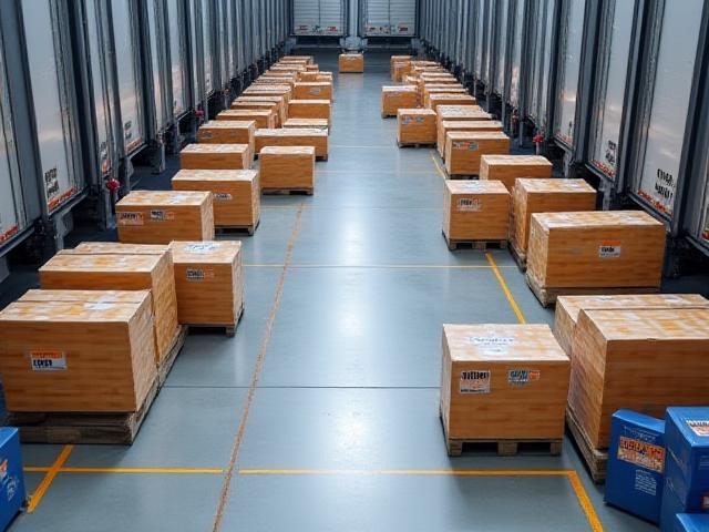 Logistics terminal with organized pallets ready for LTL shipping